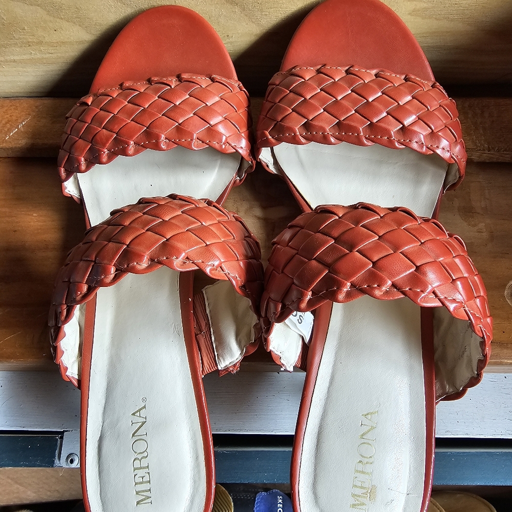 Merona heal sandals, coral in color